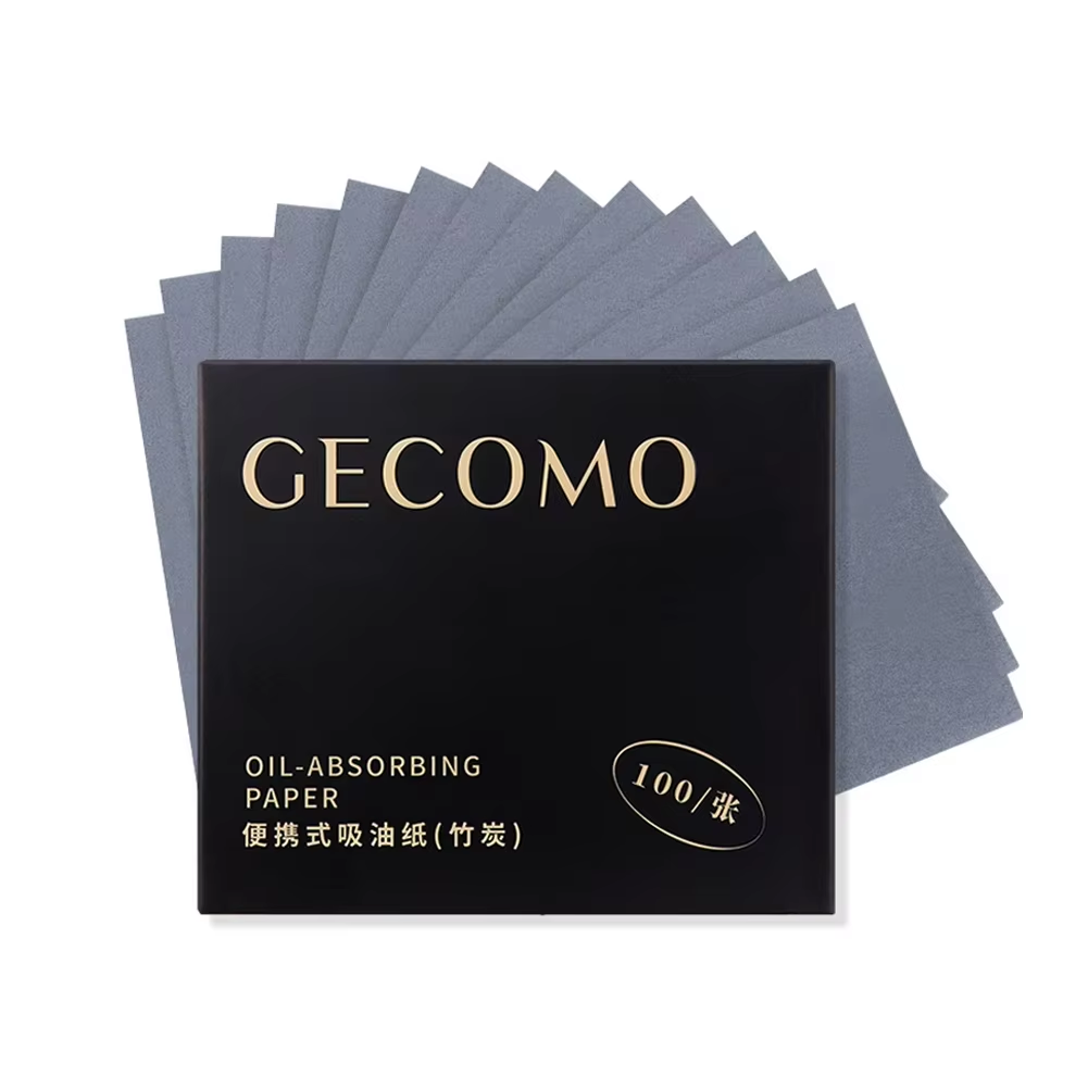 100 Sheets Oil Blotting Papers with Case & Powder Puff Oil Absorbing Sheets Bamboo Charcoal Face Oil Blotting Sheets for Make Up