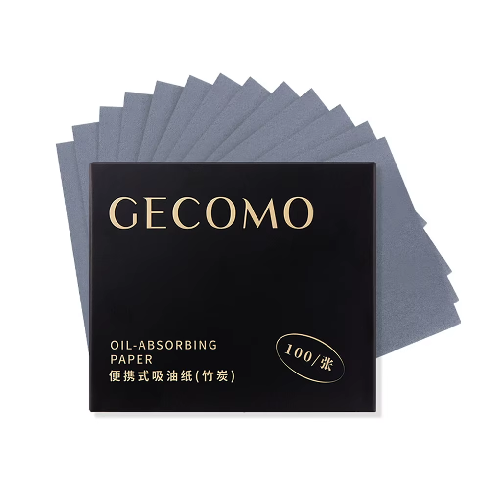 100 Sheets Oil Blotting Papers with Case & Powder Puff Oil Absorbing Sheets Bamboo Charcoal Face Oil Blotting Sheets for Make Up